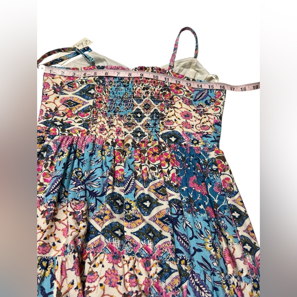 Eliza J 8 Sweetheart Tie Front Patchwork Print Crepe De Chine Maxi Dress Pockets - Picture 10 of 12